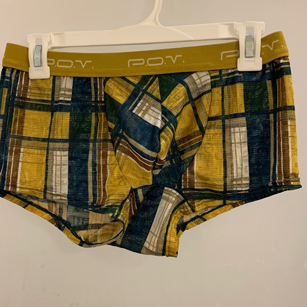 P.O.V. Trunk. Sheer Yellow/Blue Plaid.